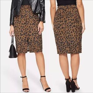 Corduroy Leoaprad Pencil Skirt